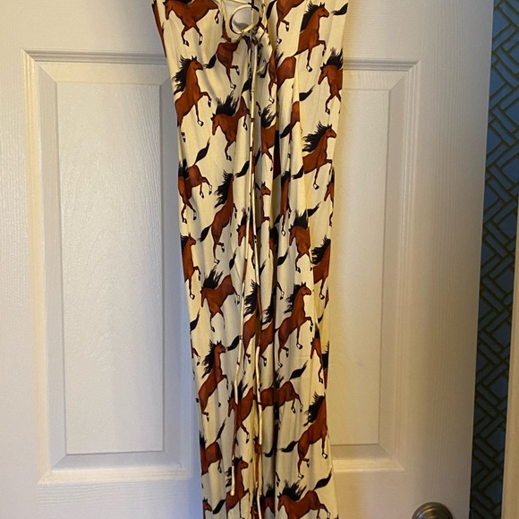 Kilo BRAVA Horse Print Satin Fringed Midi Slip Dress or Nightgown - Picture 2 of 7